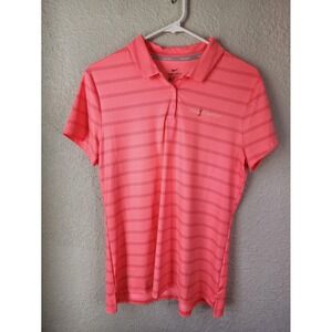 Nike Golf Dri Fit Polo Shirt Coral Striped Players Short Sleeve Men's M